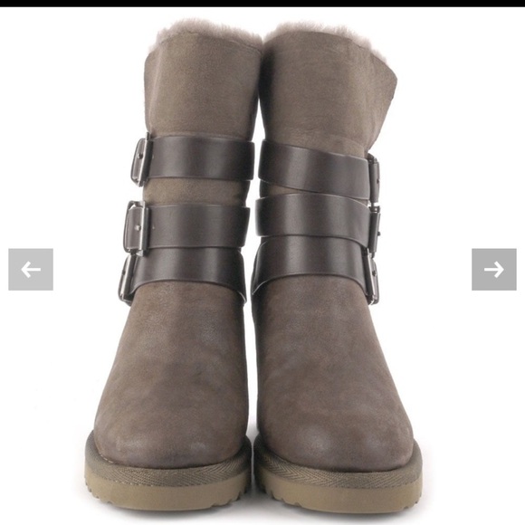 ASH | Full Shearling Lined Suede Wedge Boot |Greige Taupe 8 US NWT 38 EU | NIB - Picture 4 of 7
